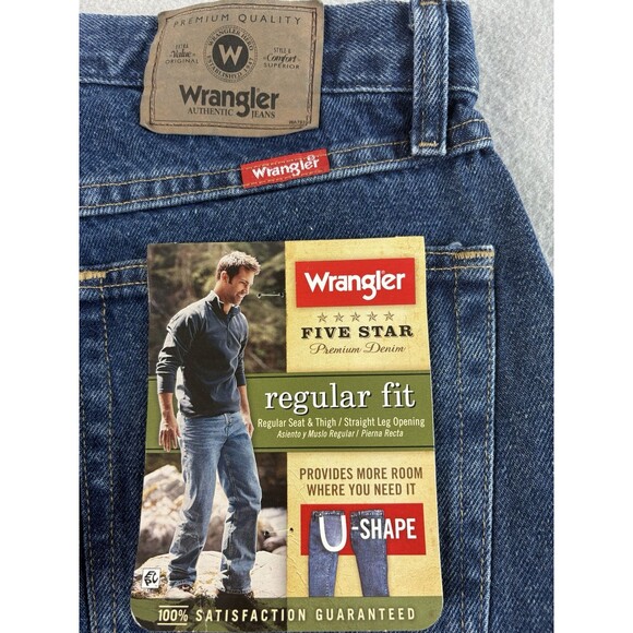 Wrangler Mens Jeans 33x32 Blue Dark Wash Five Star U Shape Regular Fit 96501DS - Picture 4 of 12